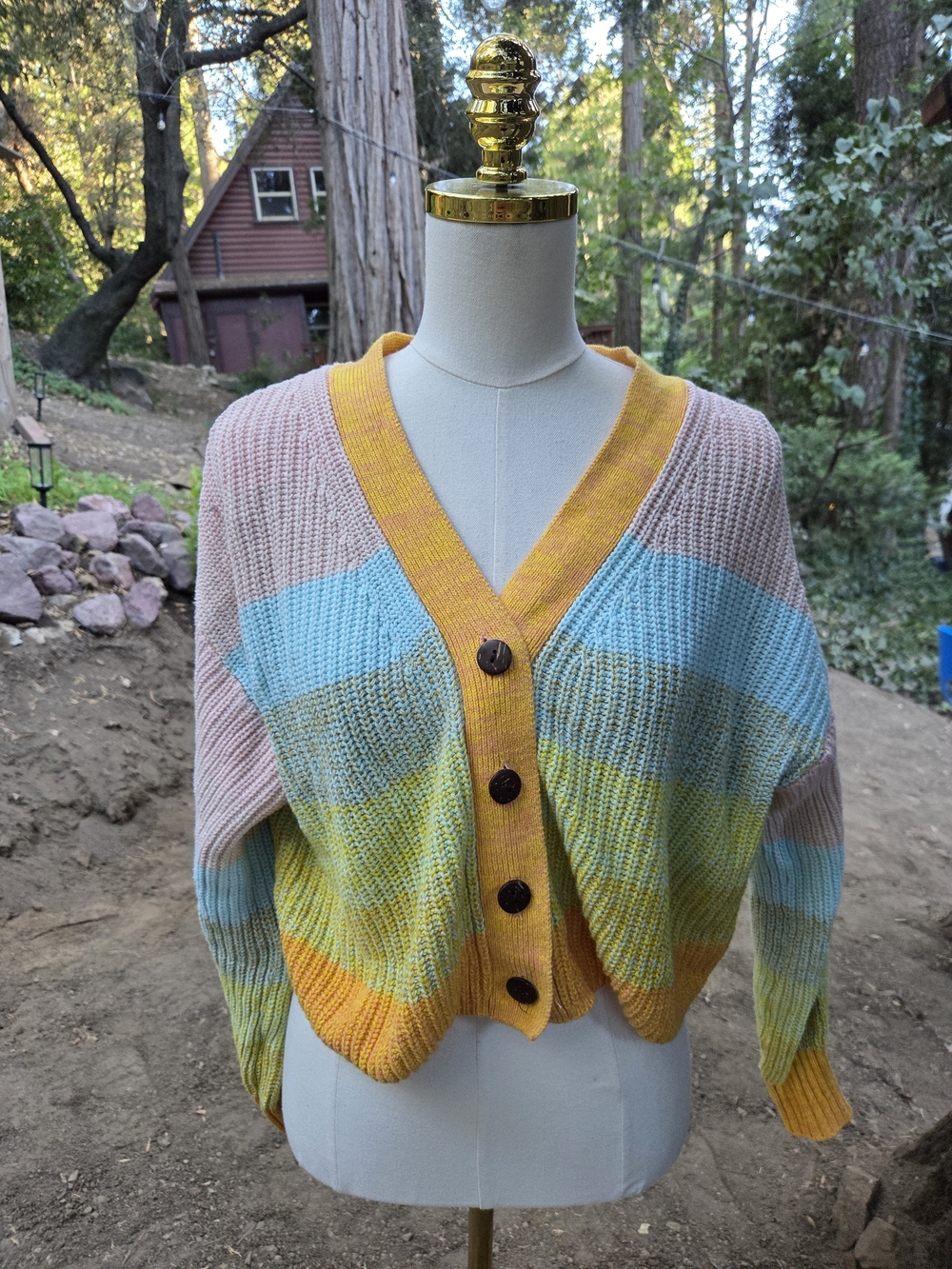 Urban Outfitters Pastel Turner Ribbed Cropped Colorful Striped Knit Cardigan